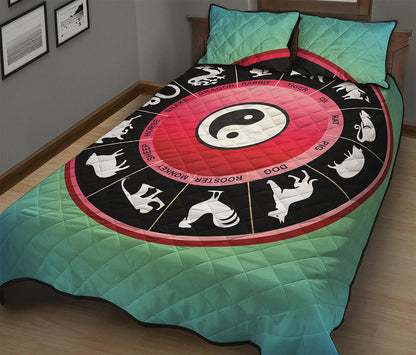 Yin Yang Chinese Zodiac Signs Print Quilt Bed Set