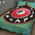 Yin Yang Chinese Zodiac Signs Print Quilt Bed Set