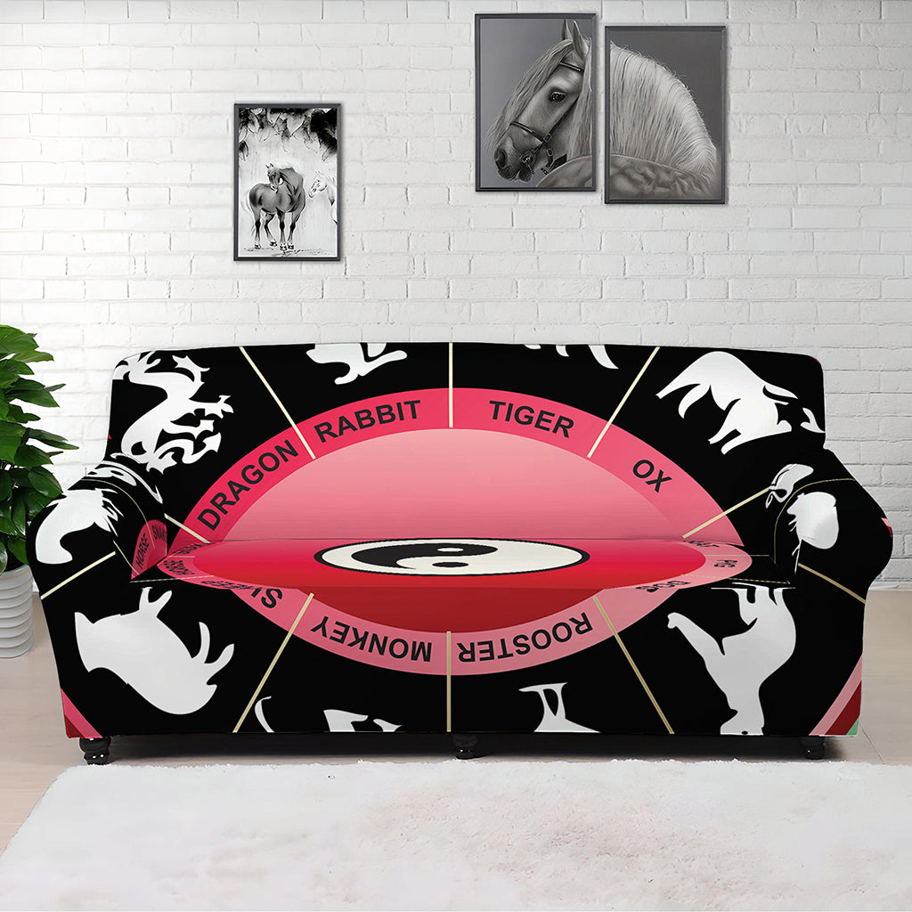 Yin Yang Chinese Zodiac Signs Print Sofa Cover