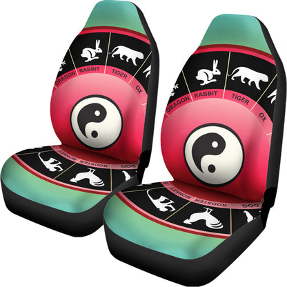 Yin Yang Chinese Zodiac Signs Print Universal Fit Car Seat Covers