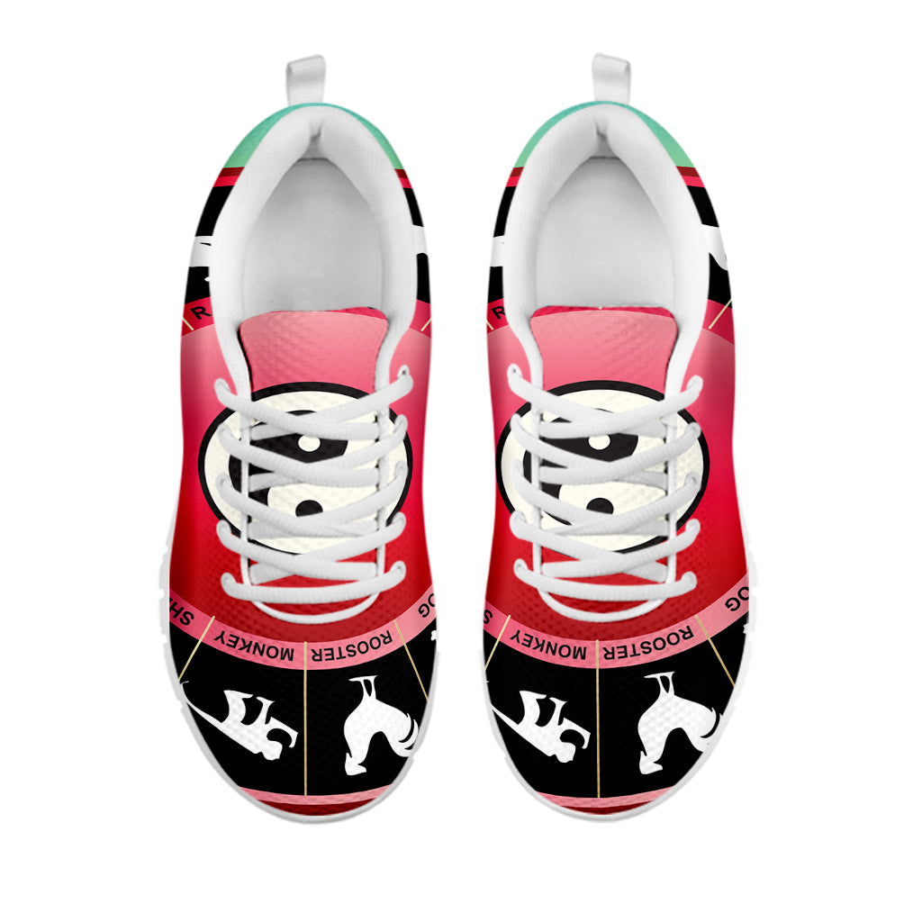 Yin Yang Chinese Zodiac Signs Print White Sneakers