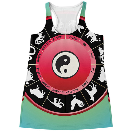 Yin Yang Chinese Zodiac Signs Print Women's Racerback Tank Top
