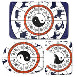 Yin Yang Chinese Zodiac Wheel Print 3 Piece Bath Mat Set