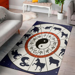Yin Yang Chinese Zodiac Wheel Print Area Rug