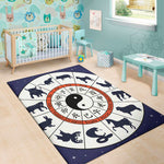 Yin Yang Chinese Zodiac Wheel Print Area Rug
