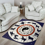Yin Yang Chinese Zodiac Wheel Print Area Rug