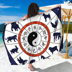 Yin Yang Chinese Zodiac Wheel Print Beach Sarong Wrap