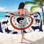 Yin Yang Chinese Zodiac Wheel Print Beach Sarong Wrap