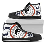 Yin Yang Chinese Zodiac Wheel Print Black High Top Shoes