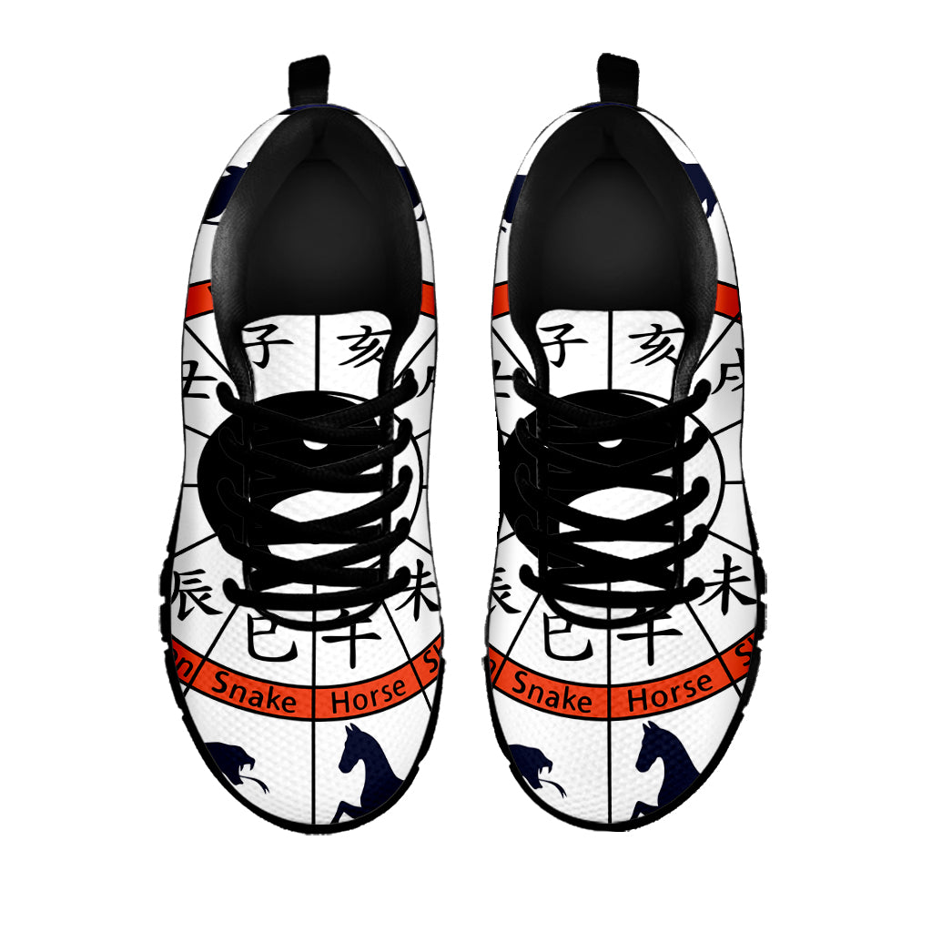 Yin Yang Chinese Zodiac Wheel Print Black Sneakers
