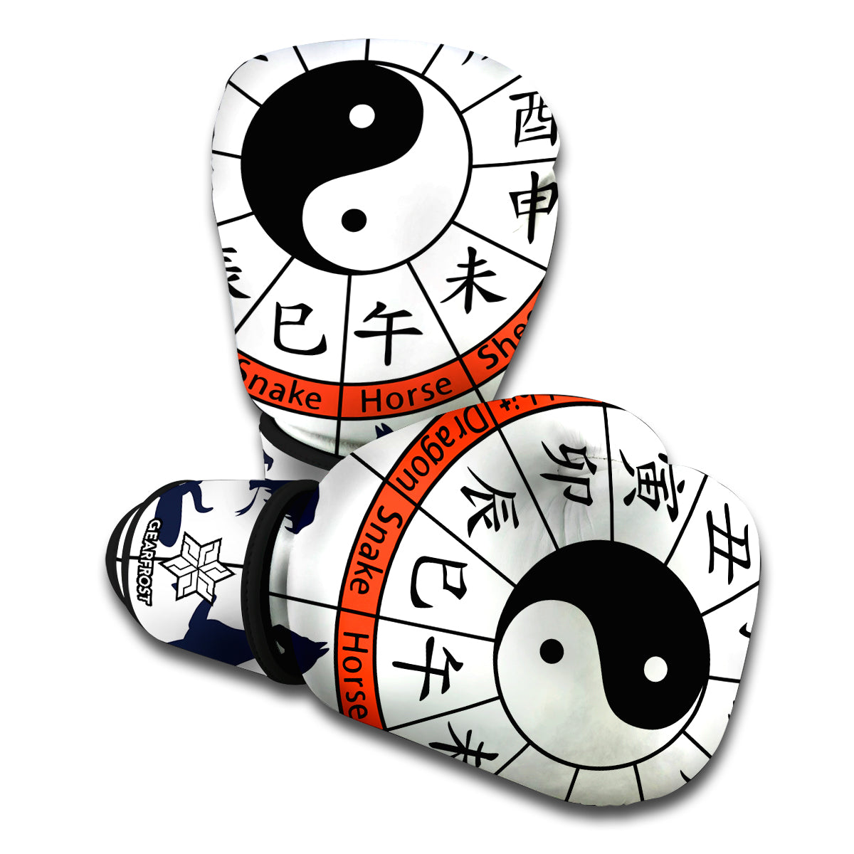 Yin Yang Chinese Zodiac Wheel Print Boxing Gloves