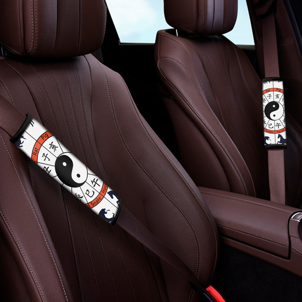 Yin Yang Chinese Zodiac Wheel Print Car Seat Belt Covers