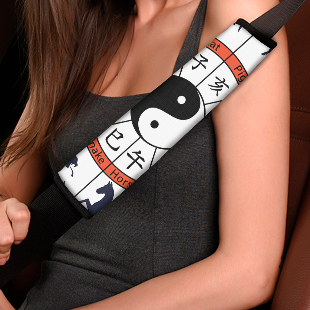 Yin Yang Chinese Zodiac Wheel Print Car Seat Belt Covers
