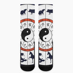 Yin Yang Chinese Zodiac Wheel Print Crew Socks