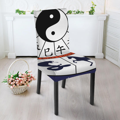 Yin Yang Chinese Zodiac Wheel Print Dining Chair Slipcover