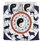 Yin Yang Chinese Zodiac Wheel Print Duvet Cover Bedding Set