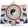 Yin Yang Chinese Zodiac Wheel Print Hooded Blanket