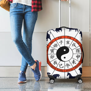 Yin Yang Chinese Zodiac Wheel Print Luggage Cover