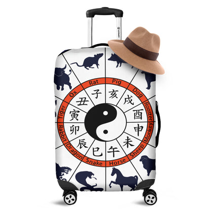 Yin Yang Chinese Zodiac Wheel Print Luggage Cover