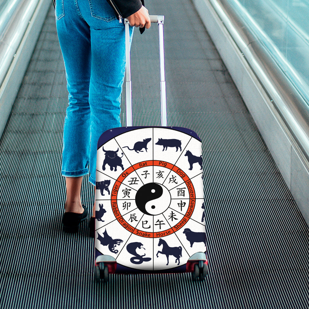 Yin Yang Chinese Zodiac Wheel Print Luggage Cover