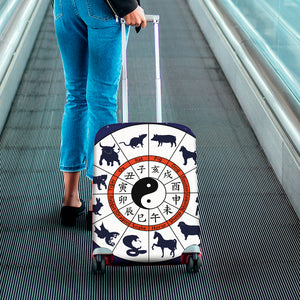 Yin Yang Chinese Zodiac Wheel Print Luggage Cover