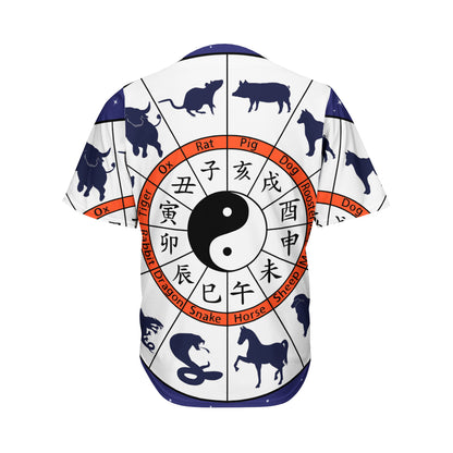 Yin Yang Chinese Zodiac Wheel Print Men's Baseball Jersey