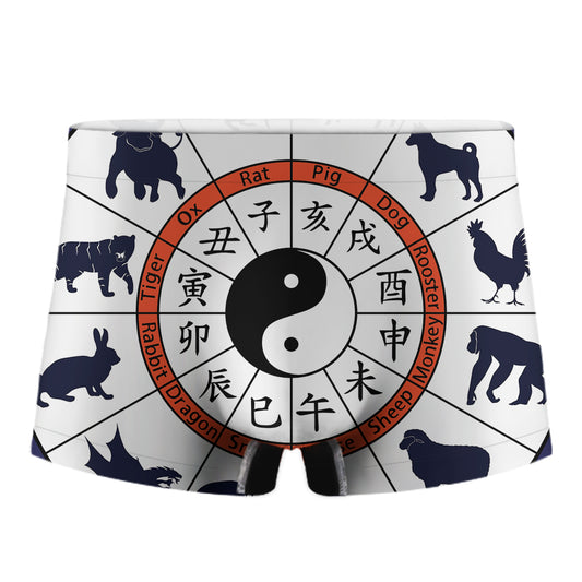 Yin Yang Chinese Zodiac Wheel Print Men's Boxer Briefs
