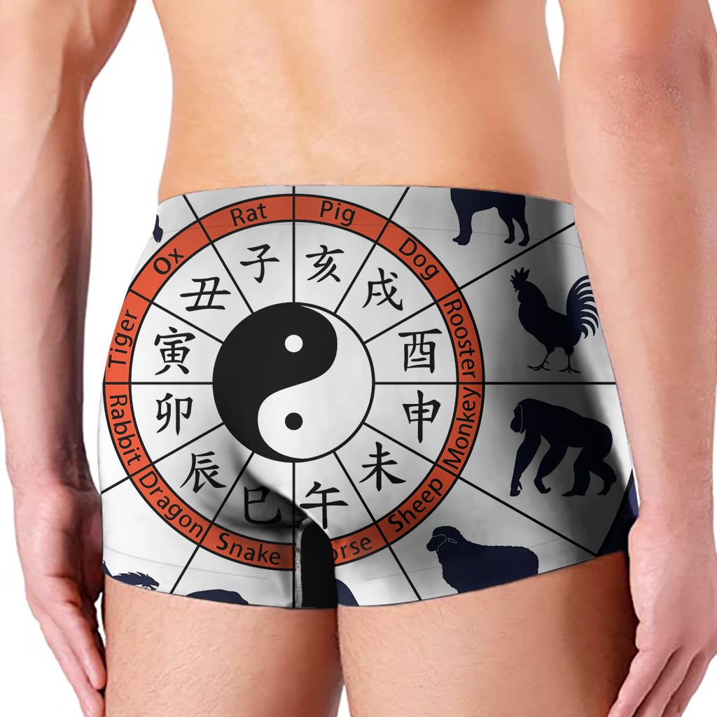 Yin Yang Chinese Zodiac Wheel Print Men's Boxer Briefs