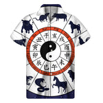 Yin Yang Chinese Zodiac Wheel Print Men's Short Sleeve Shirt