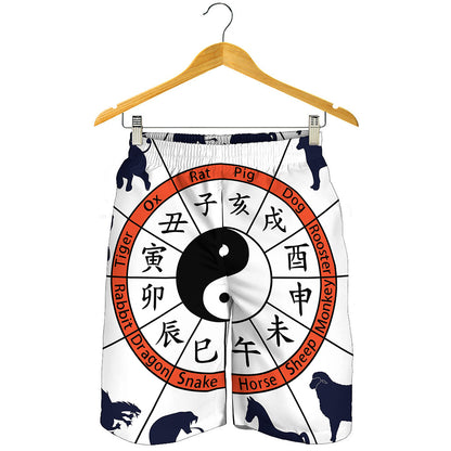 Yin Yang Chinese Zodiac Wheel Print Men's Shorts