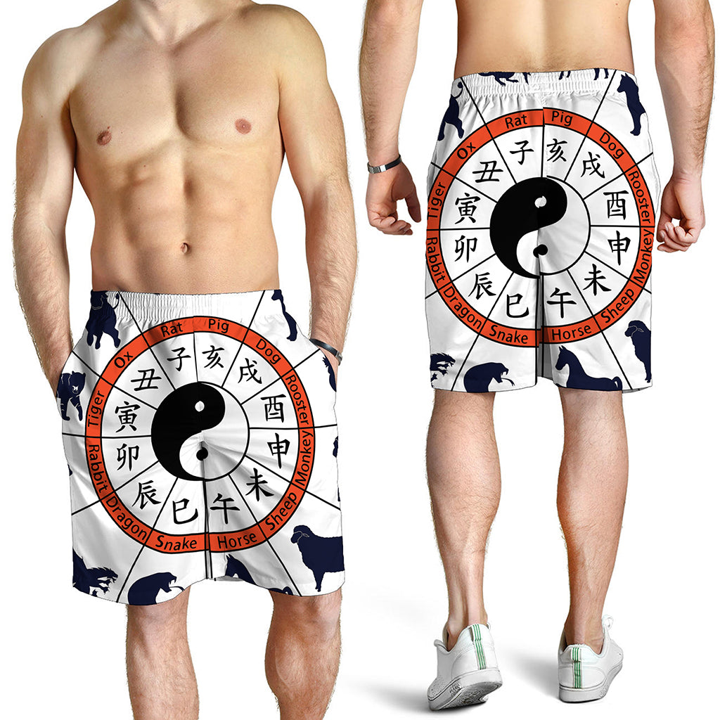 Yin Yang Chinese Zodiac Wheel Print Men's Shorts