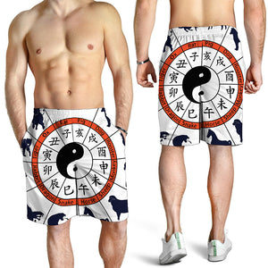 Yin Yang Chinese Zodiac Wheel Print Men's Shorts