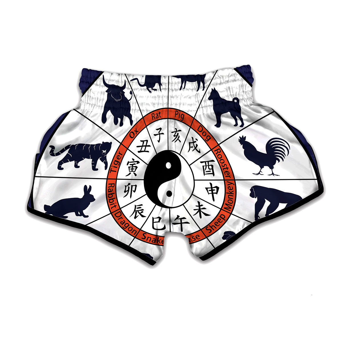 Yin Yang Chinese Zodiac Wheel Print Muay Thai Boxing Shorts