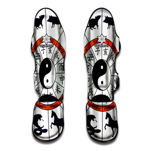 Yin Yang Chinese Zodiac Wheel Print Muay Thai Shin Guard