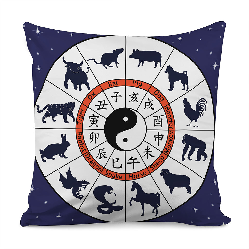 Yin Yang Chinese Zodiac Wheel Print Pillow Cover
