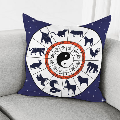 Yin Yang Chinese Zodiac Wheel Print Pillow Cover