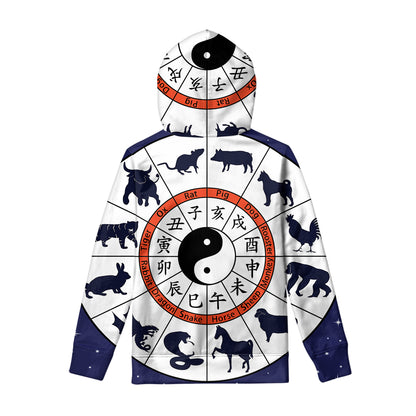 Yin Yang Chinese Zodiac Wheel Print Pullover Hoodie