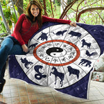 Yin Yang Chinese Zodiac Wheel Print Quilt