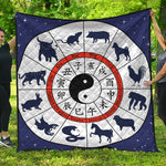 Yin Yang Chinese Zodiac Wheel Print Quilt