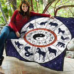 Yin Yang Chinese Zodiac Wheel Print Quilt