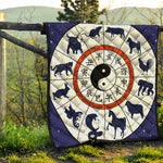 Yin Yang Chinese Zodiac Wheel Print Quilt