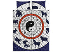 Yin Yang Chinese Zodiac Wheel Print Quilt Bed Set