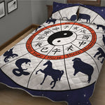 Yin Yang Chinese Zodiac Wheel Print Quilt Bed Set