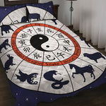 Yin Yang Chinese Zodiac Wheel Print Quilt Bed Set