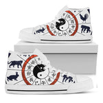 Yin Yang Chinese Zodiac Wheel Print White High Top Shoes