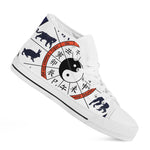 Yin Yang Chinese Zodiac Wheel Print White High Top Shoes