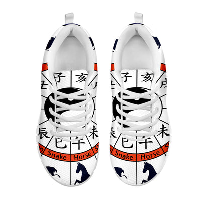 Yin Yang Chinese Zodiac Wheel Print White Sneakers