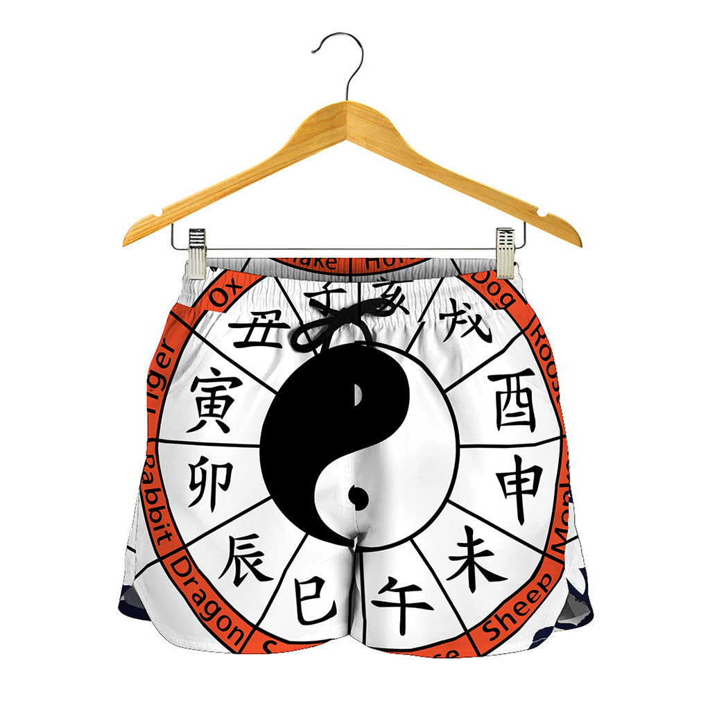 Yin Yang Chinese Zodiac Wheel Print Women's Shorts