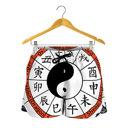 Yin Yang Chinese Zodiac Wheel Print Women's Shorts