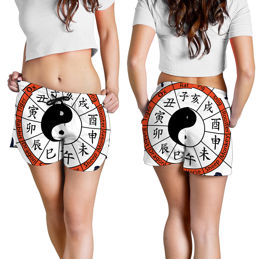 Yin Yang Chinese Zodiac Wheel Print Women's Shorts